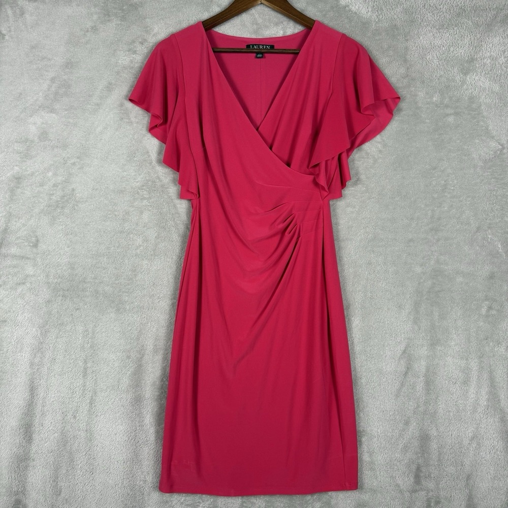 Ralph Lauren Womens Ruffle Trim Dress Hot Pink‎ Size 2 Cocktail Dress